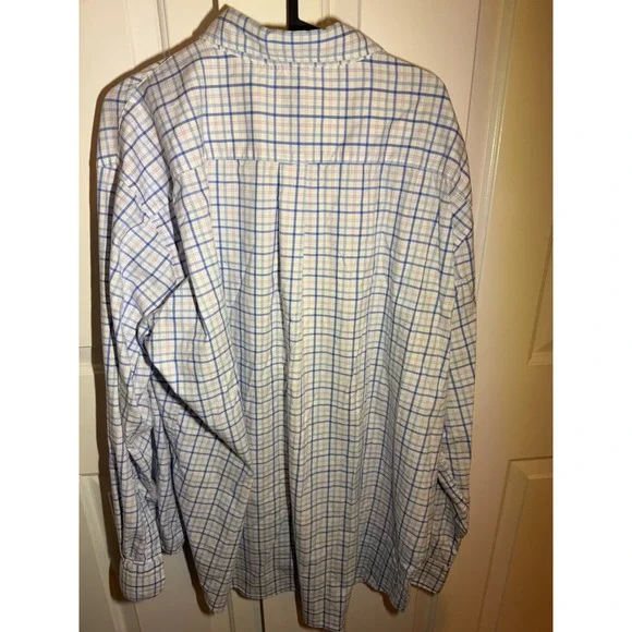 PETER MILLAR Long Sleeve Button Down Cotton Shirt WHITE PINK & BLUE PLAID XXL - Picture 2 of 3
